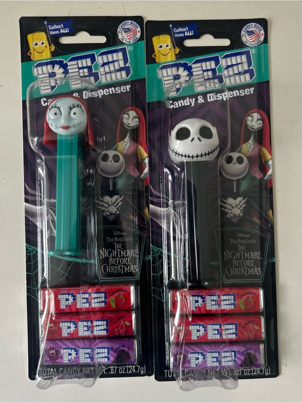 The Nightmare Before Christmas PEZ Candy & Dispensers Jack & Sally Set of 2